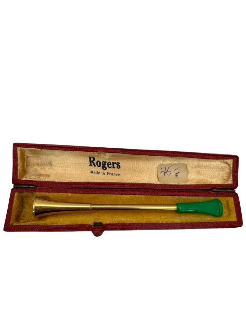 Rogers Cigarette Holder Gold-Tone Ornate Smoking Green France Original Box Vtg